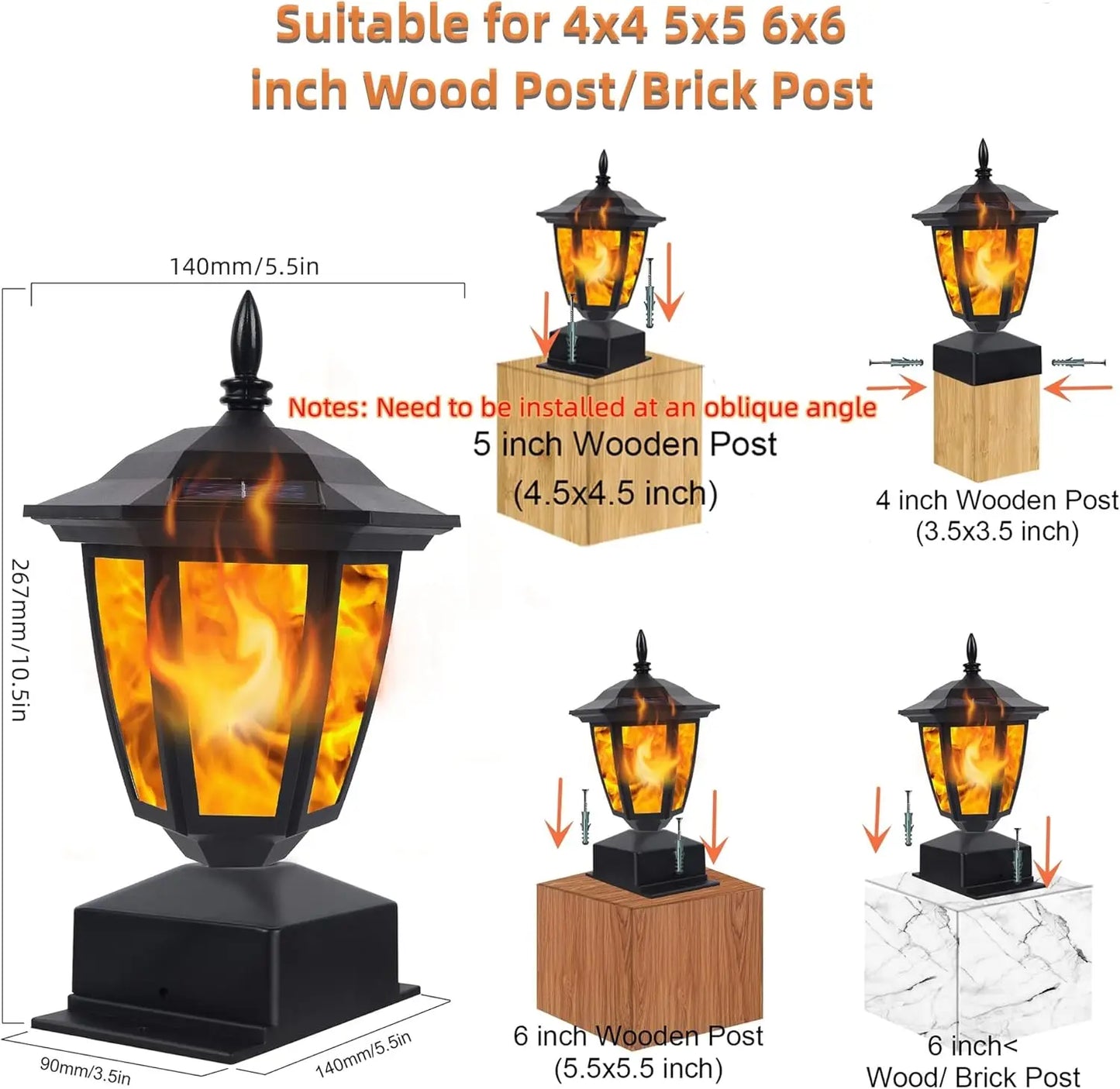 SZRSTH Waterproof Outdoor Solar Flame Post Light For Wooden Posts