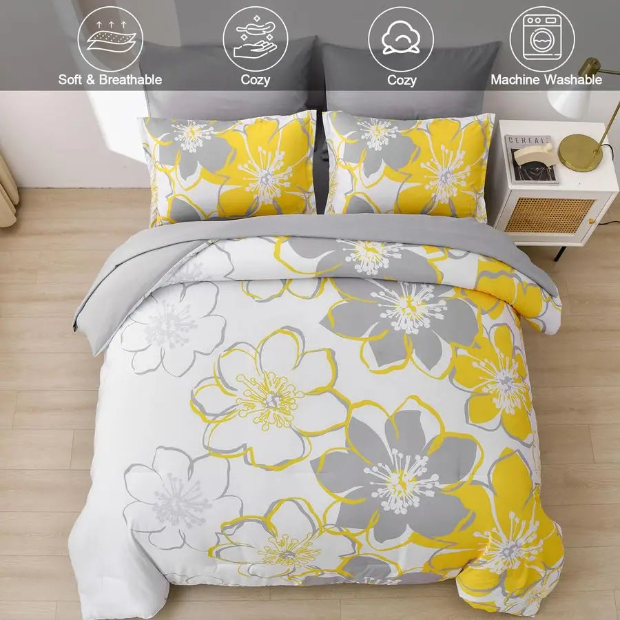 7 Pieces Floral Comforter Set Bed In A Bag