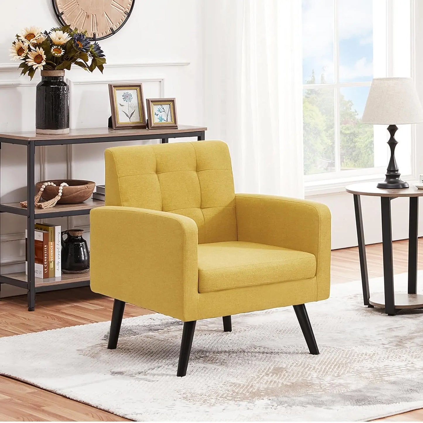 Mid Century Modern Upholstered Accent Chairs With Wood Legs
