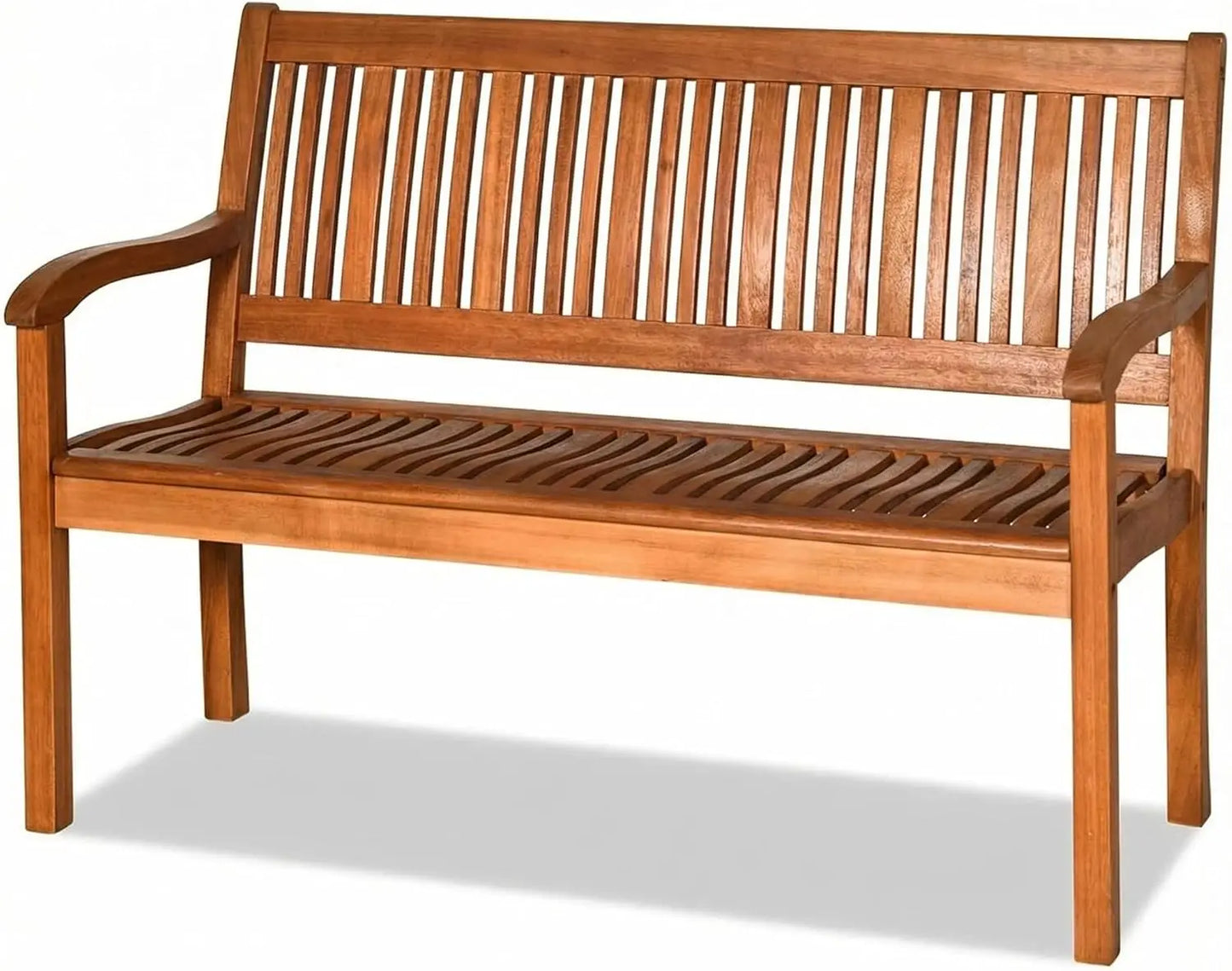 Outdoor Wooden Bench With Curved Armrests And Backrest