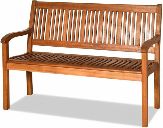 Outdoor Wooden Bench With Curved Armrests And Backrest