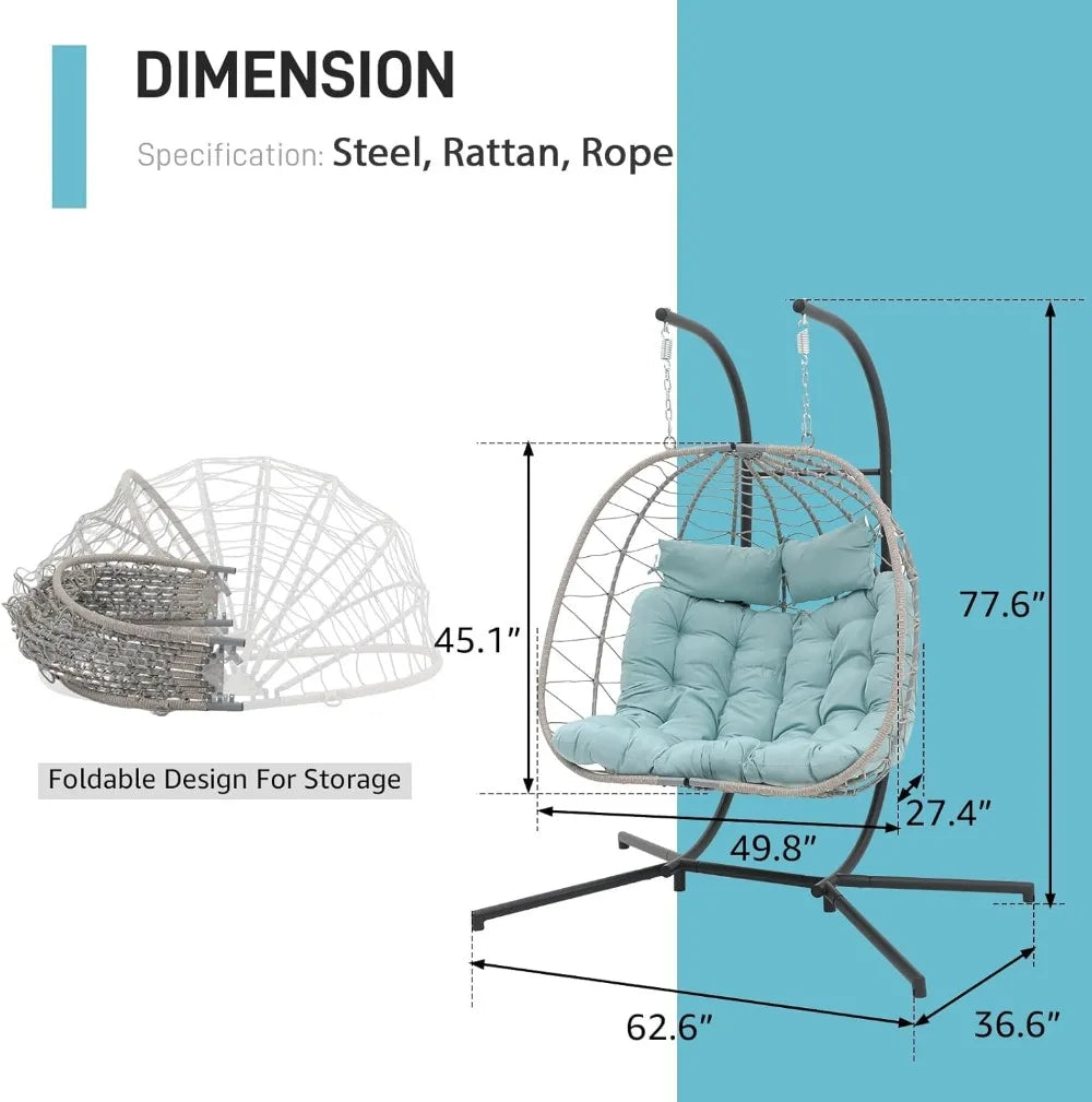 Two Person Egg Swing Chair With Stand Wicker Indoor Outdoor