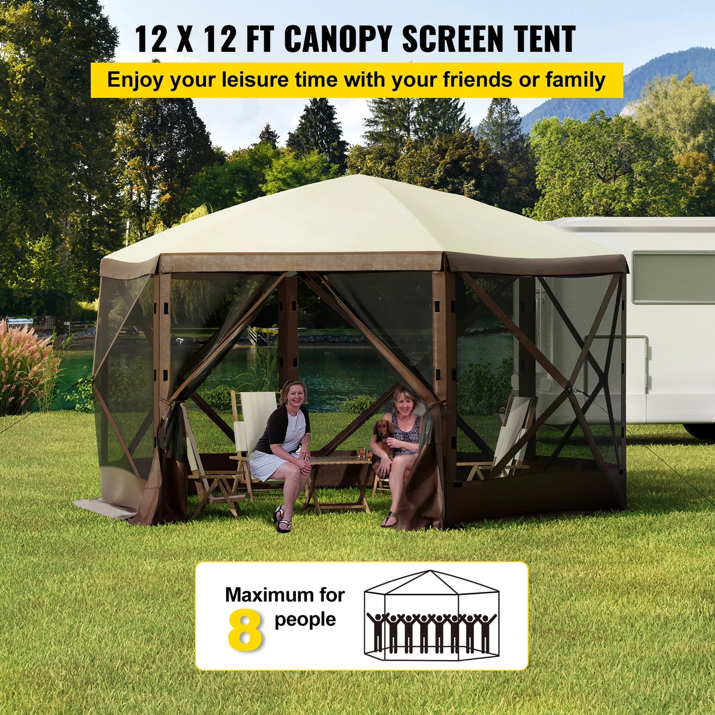 SucceBuy Pop Up Camping Gazebo Canopy Shelter Six Sided