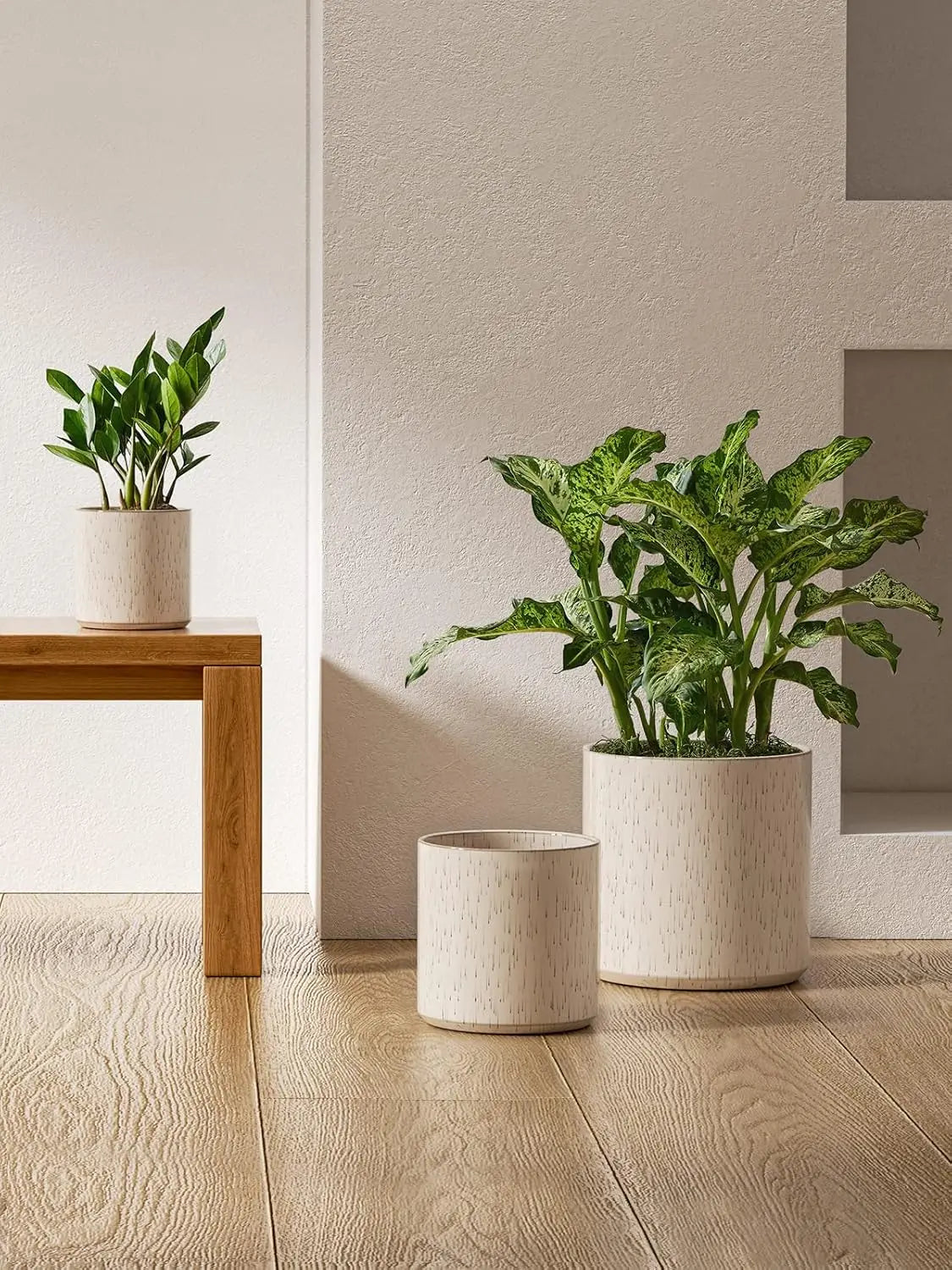 Ceramic Plant Pots Set Of 3 Mid-Century Modern Indoor Planters