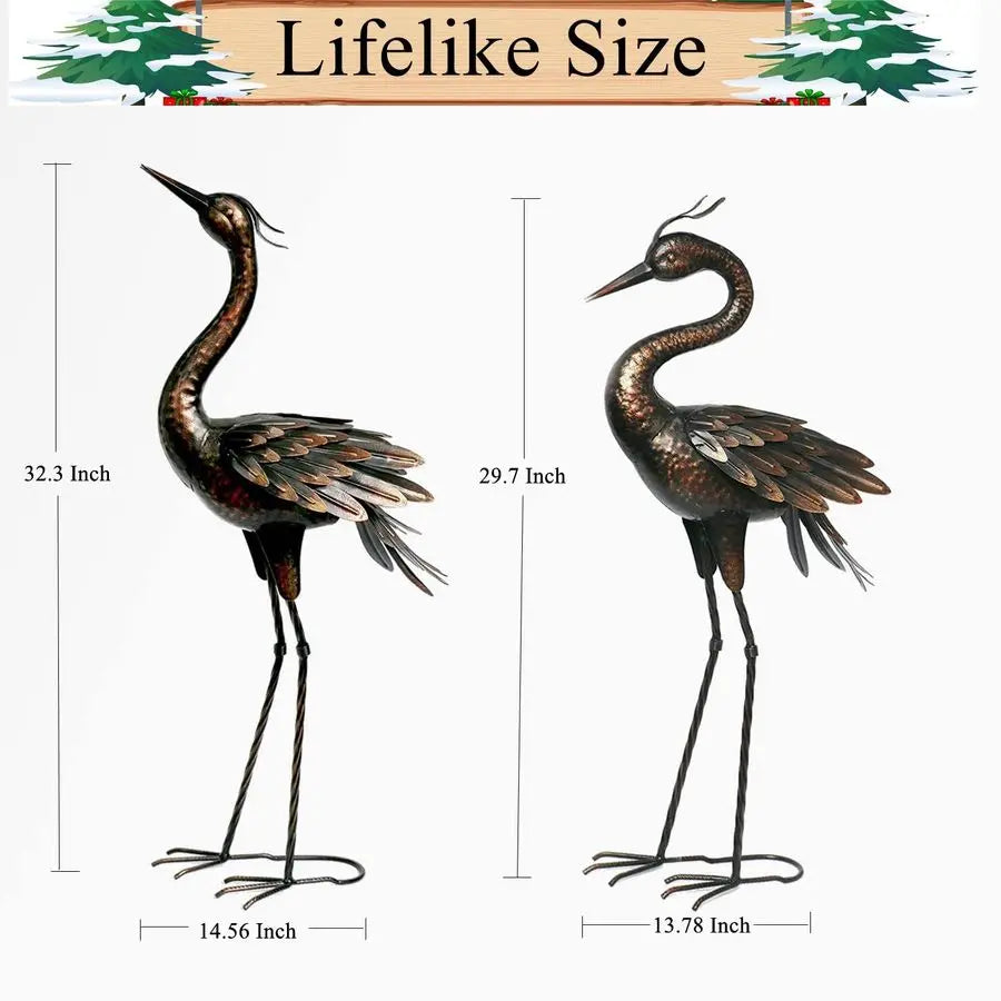 Metal Crane Garden Statue Handcrafted Yard Art For Patio And Lawn
