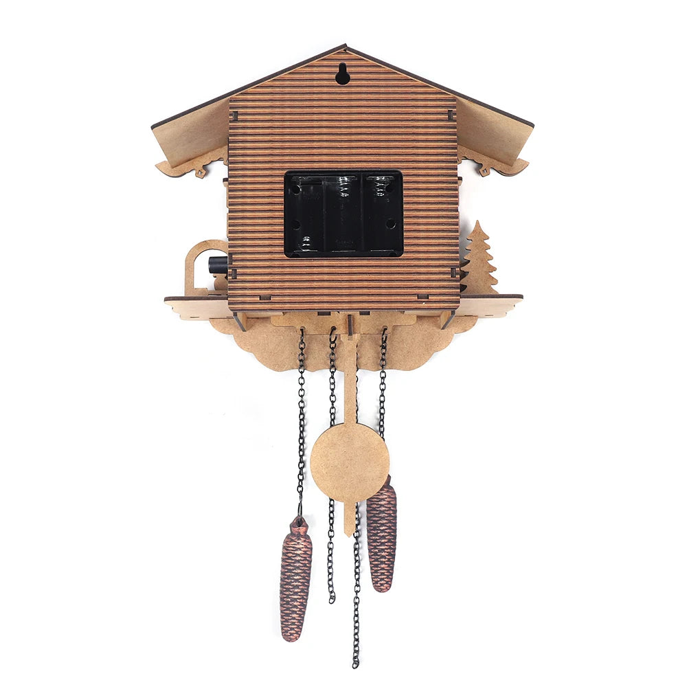 Creative Bird Cuckoo Wall Clock With Swinging Wings Wooden Quartz