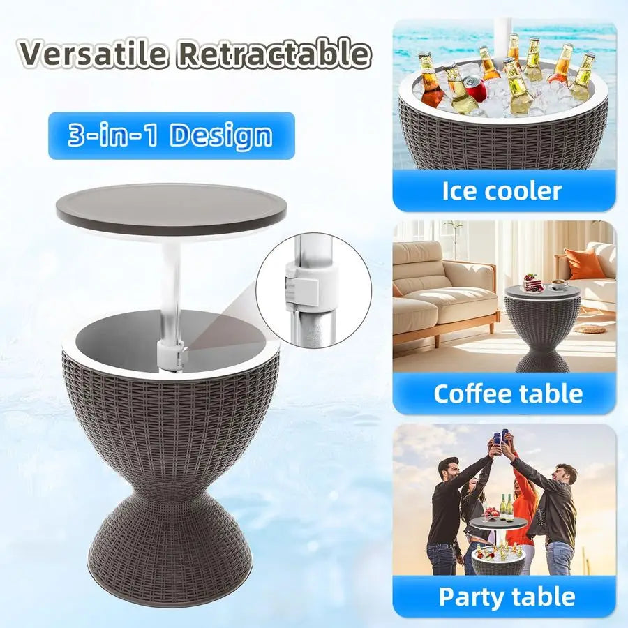 Portable Outdoor Cooler Table With Drainage Plug And Lift Lid