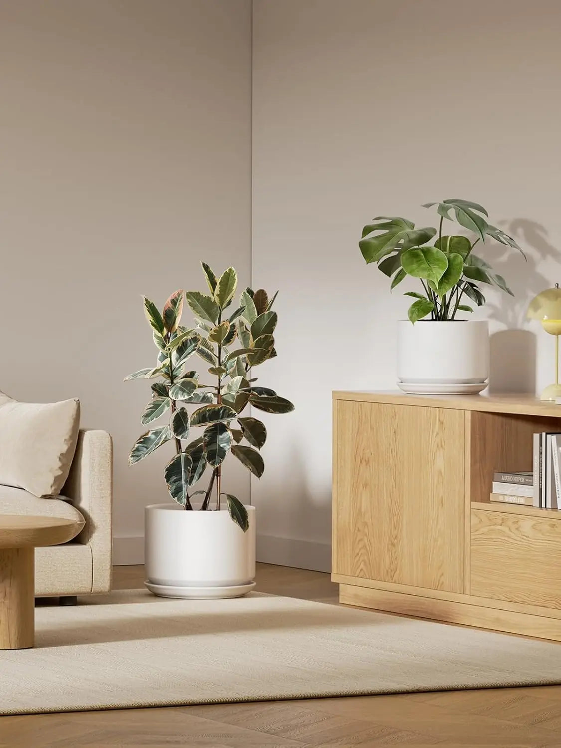 Ceramic Plant Pot With Drainage Holes Saucer For Home Office