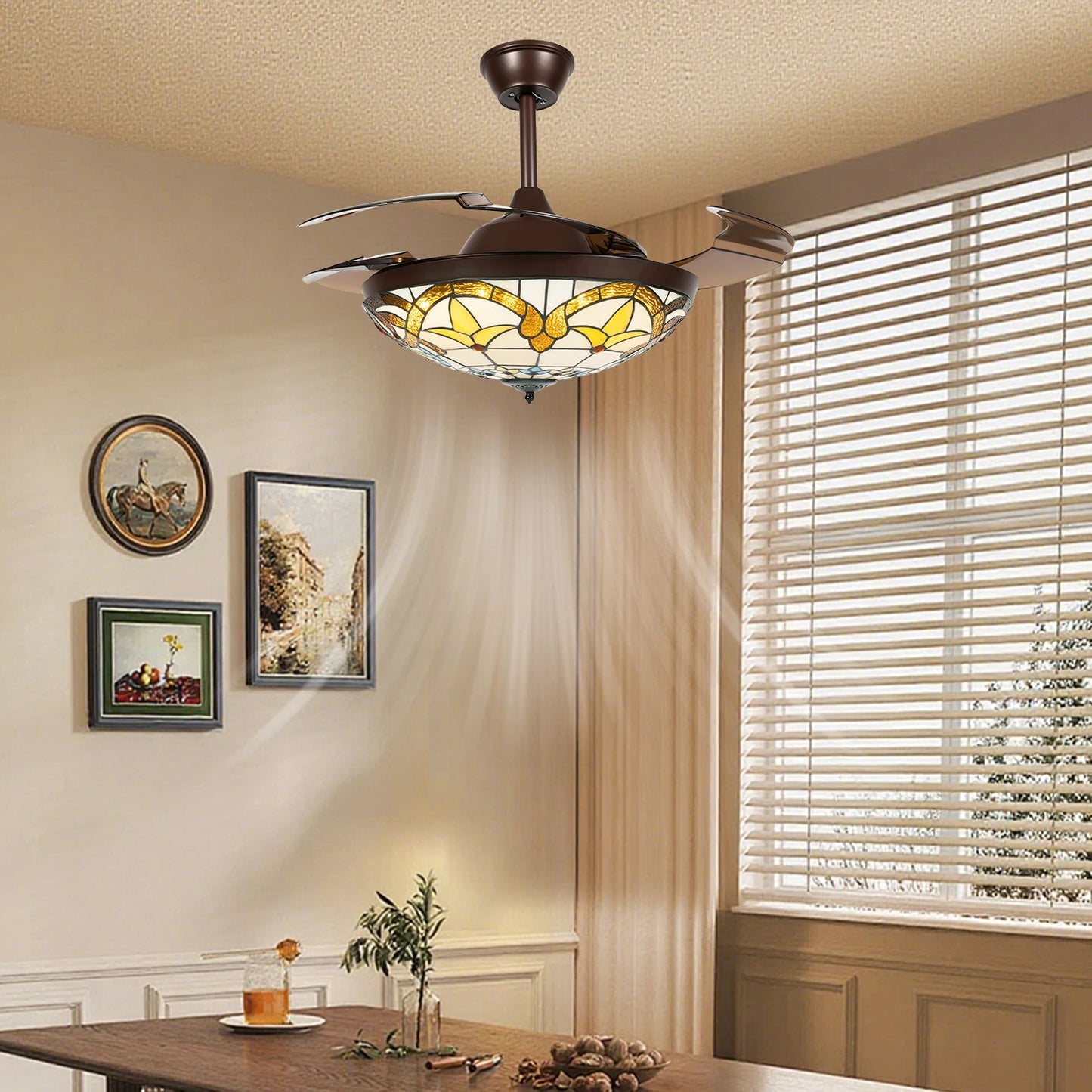 Bymaocar Tiffany Ceiling Fan With Lights Remote Control 3 Speed