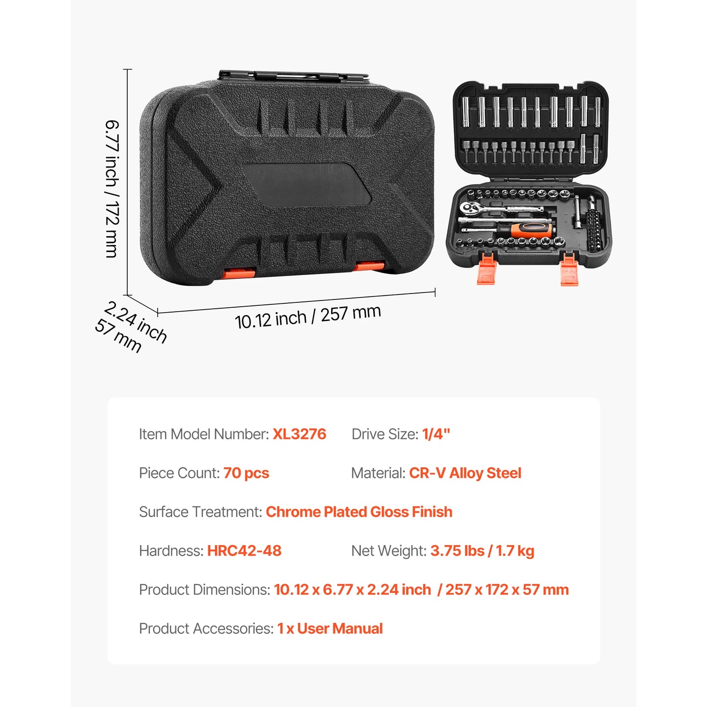 SucceBuy 86 Piece Socket Set SAE And Metric With Ratchet