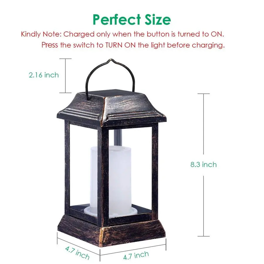 XMSJ Metal Solar Lantern Flickering Flame Outdoor Hanging Light