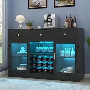 MKDK Wine Bar Cabinet with LED Light and Glass Rack