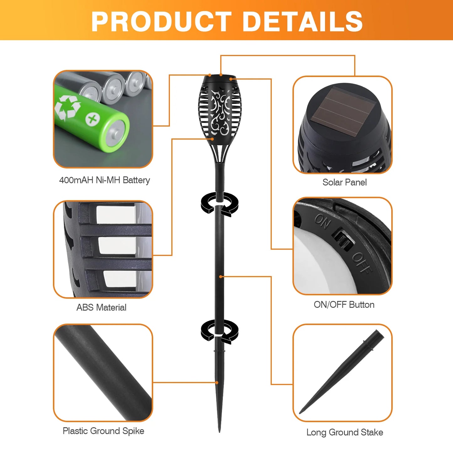 Solar Outdoor LED Torch Lights With Flickering Flame Waterproof