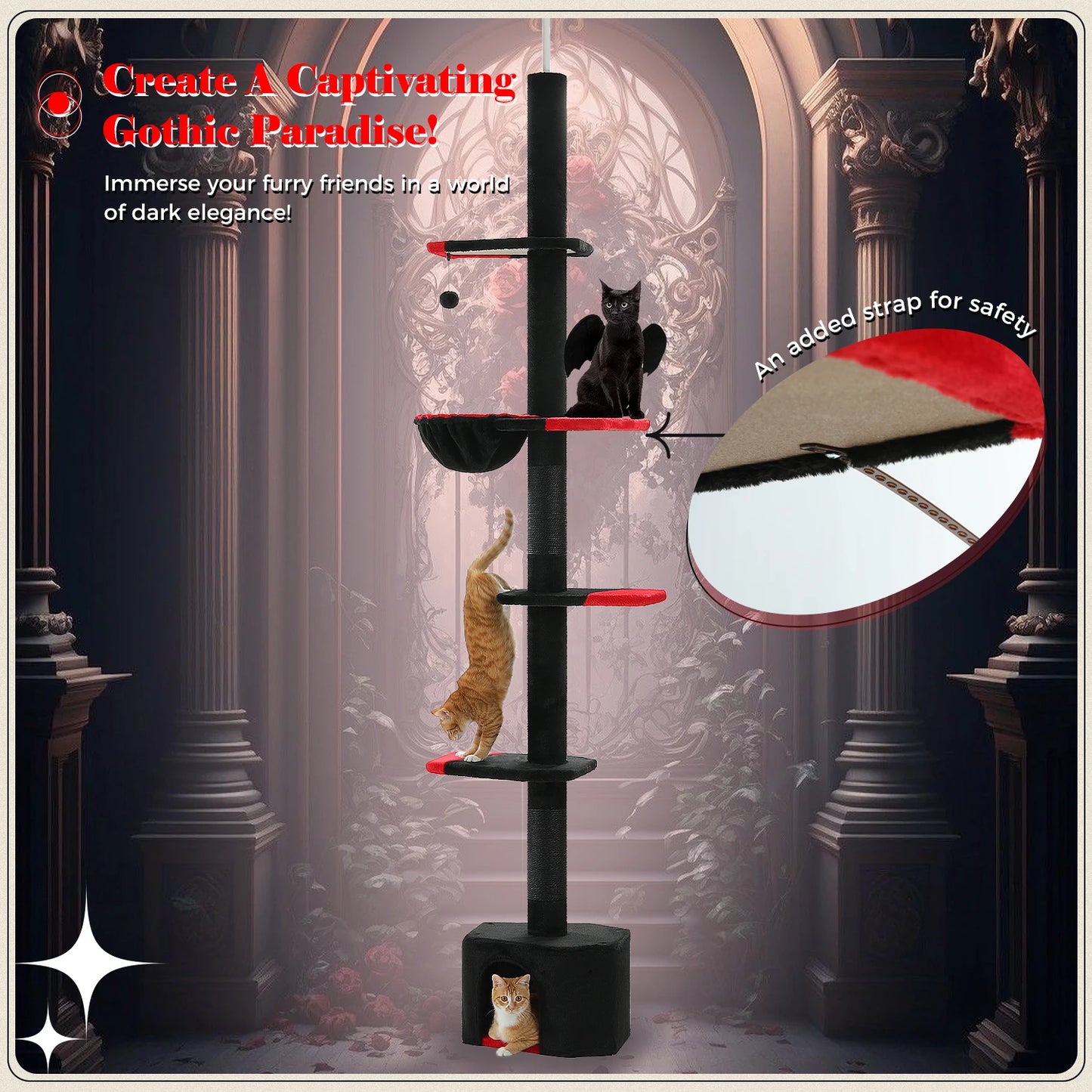 PEQULTICN Adjustable Cat Tree With Scratching Posts And Hammock
