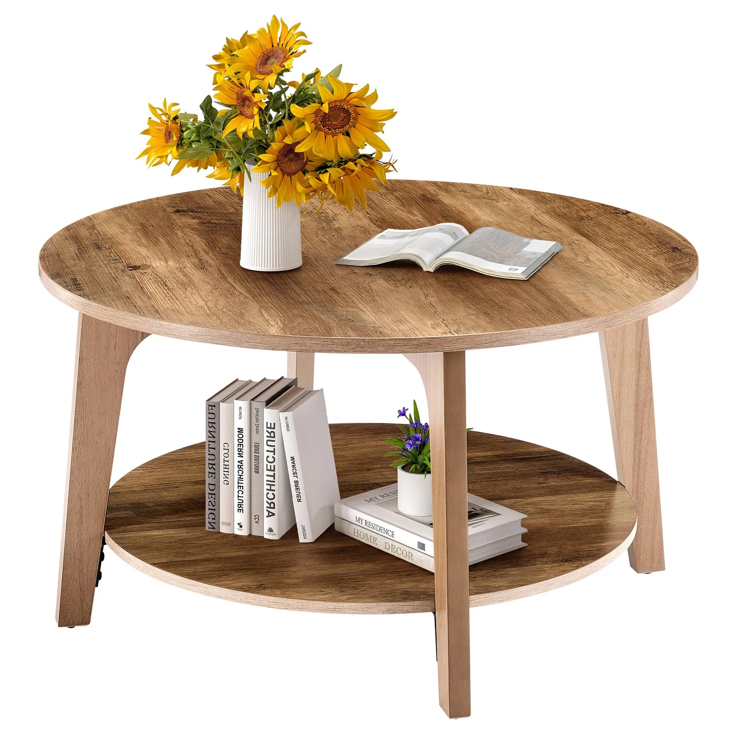 JHK Round Coffee Table With Storage And Anti Slip Feet