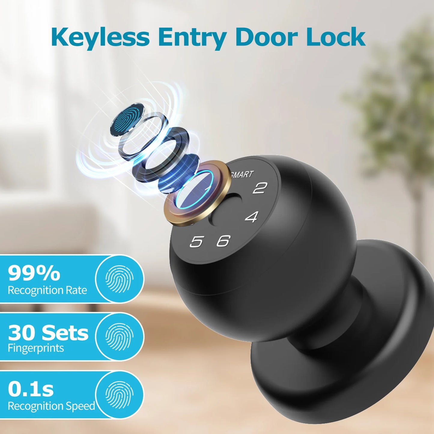 Viladepot Ball Shaped Smart Lock With Fingerprint Bluetooth