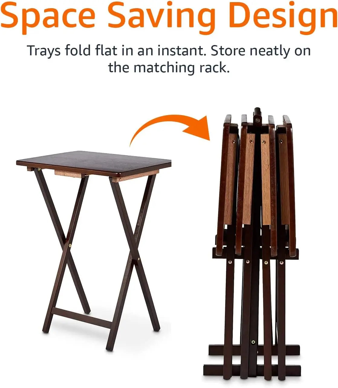 Foldable TV Tray Table Set With Storage Rack 4-Pack