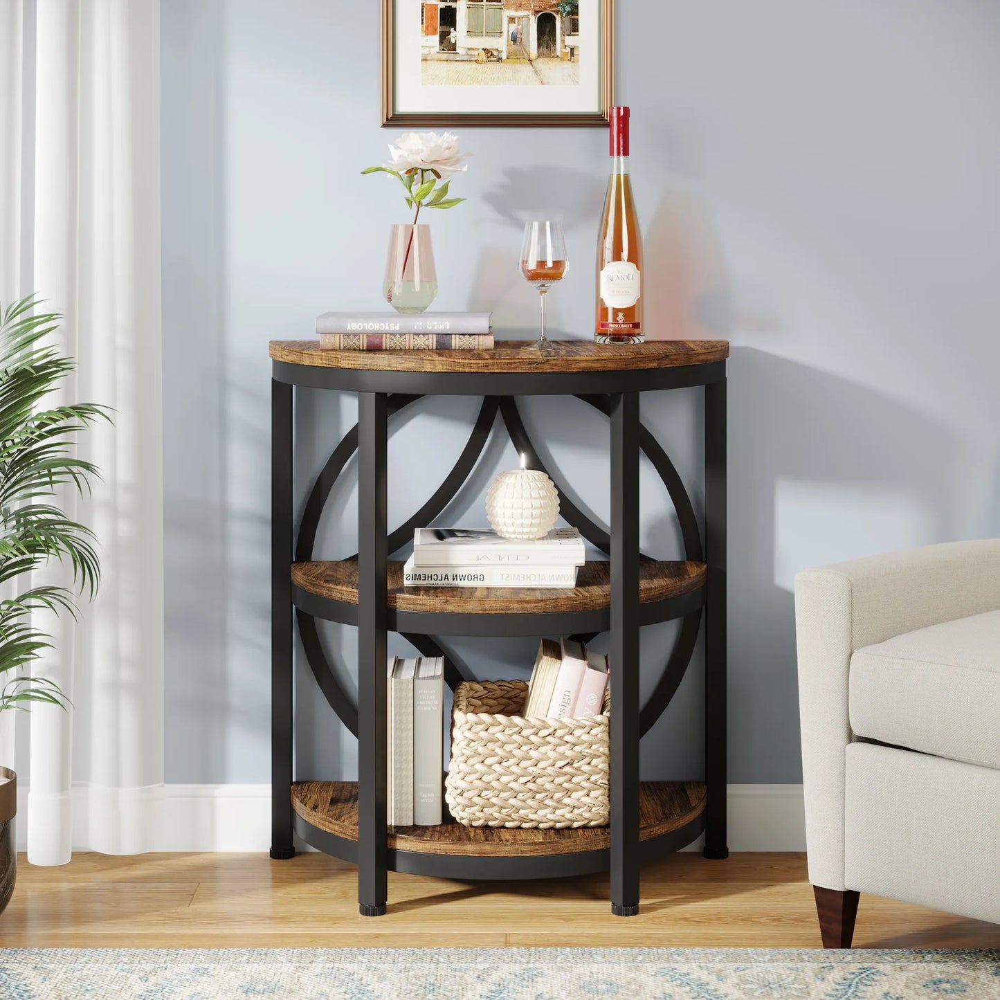 Tribesigns Half Round End Table With Storage Metal Frame