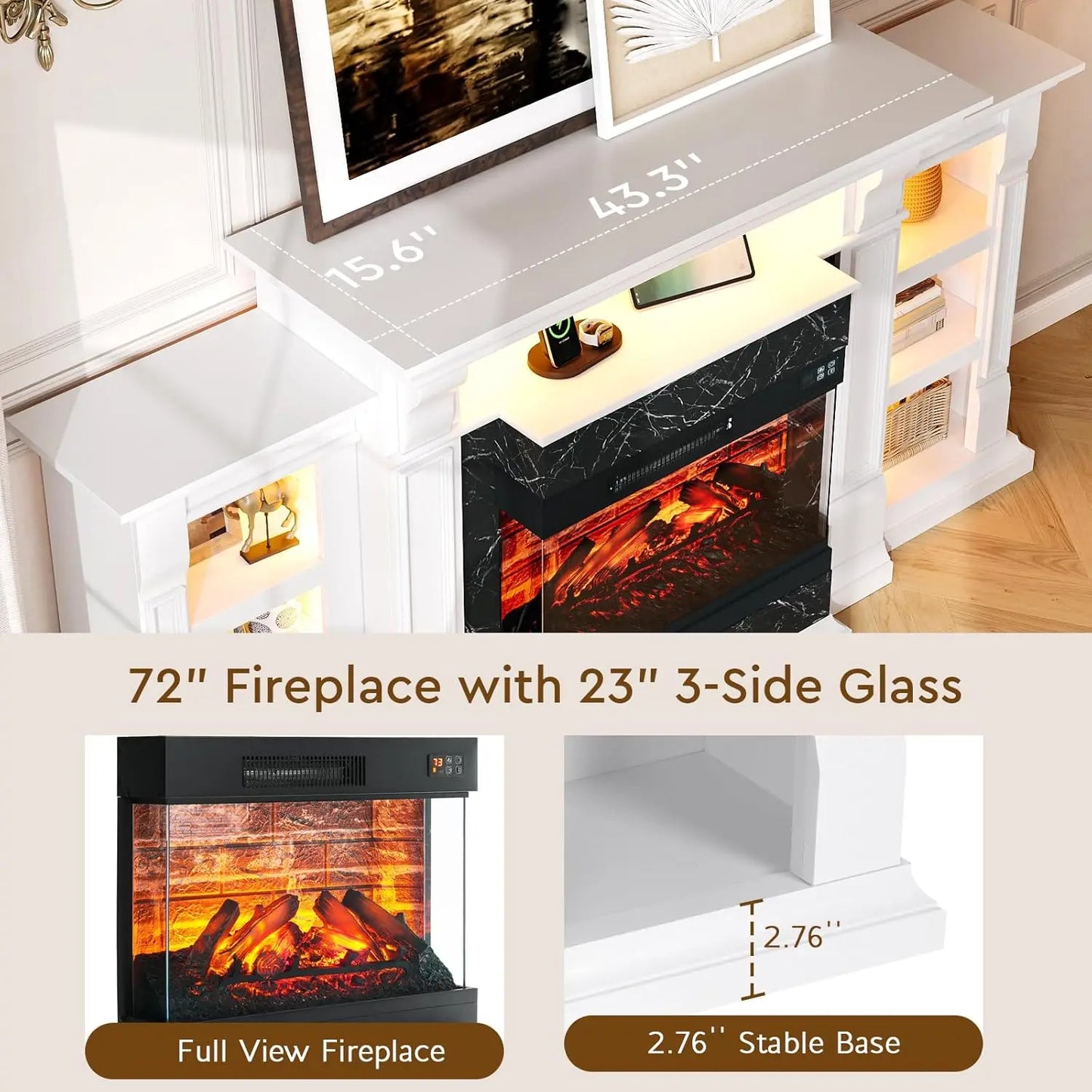 Electric Fireplace TV Stand With LED Mantel Console