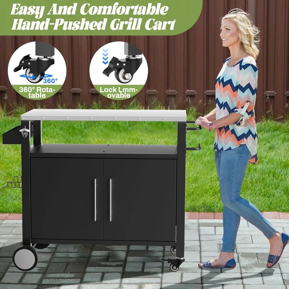 Dafify Charcoal Outdoor Grill Cart With Storage And Hooks Stainless Steel