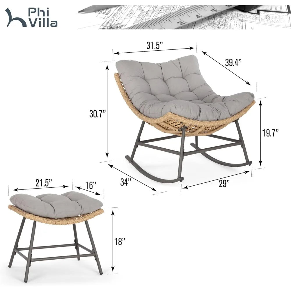 TIFICY Outdoor Rocking Chair With Footstool Papasan Egg Chair