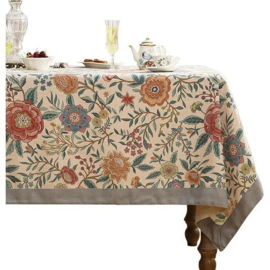 NONECN William Morris Floral Linen Tablecloth Durable Vintage Style