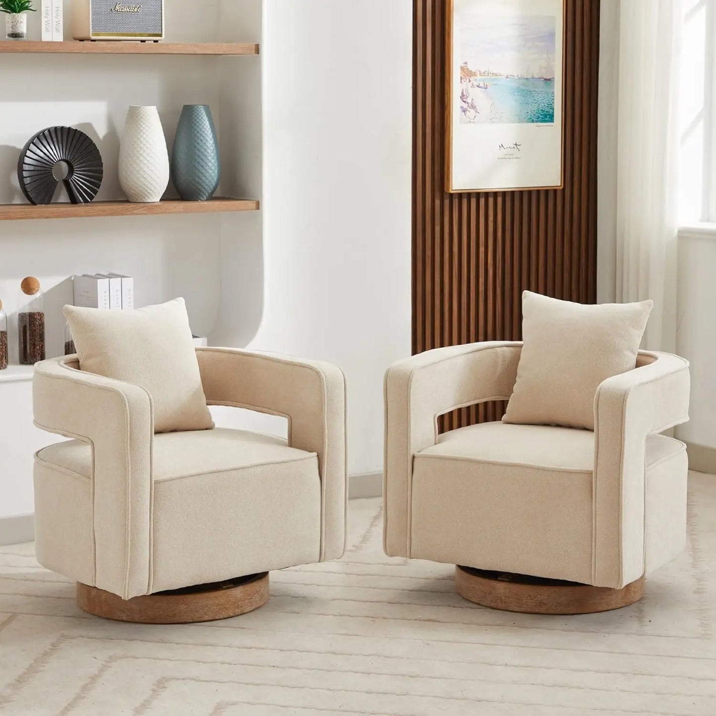 Upholstered Swivel Accent Chair Set Of 2 Open Back Barrel Chair