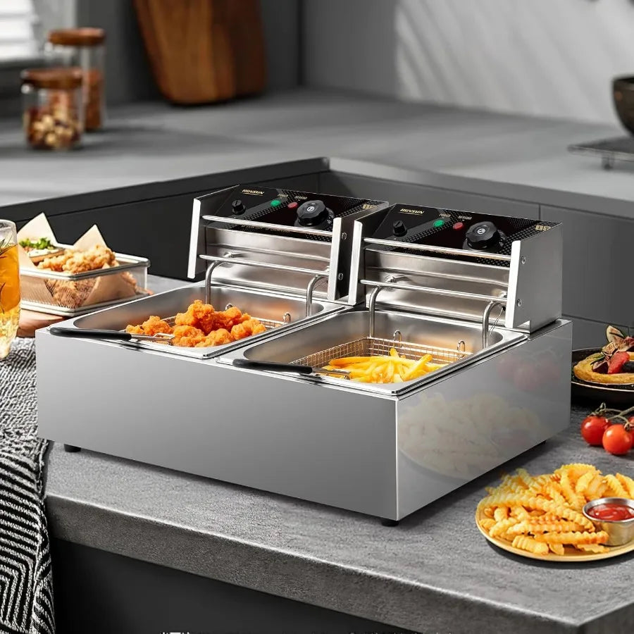 XMSJ 3400W Commercial Deep Fryer With Basket And Lid