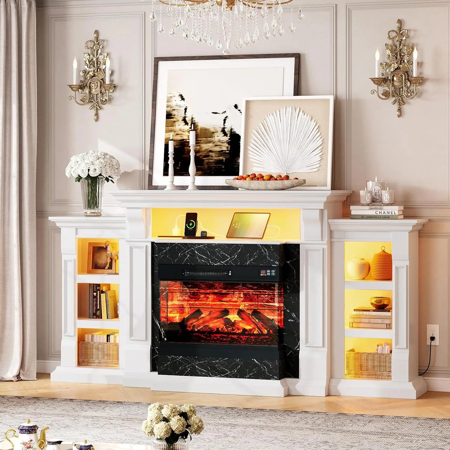Electric Fireplace TV Stand With LED Mantel Console