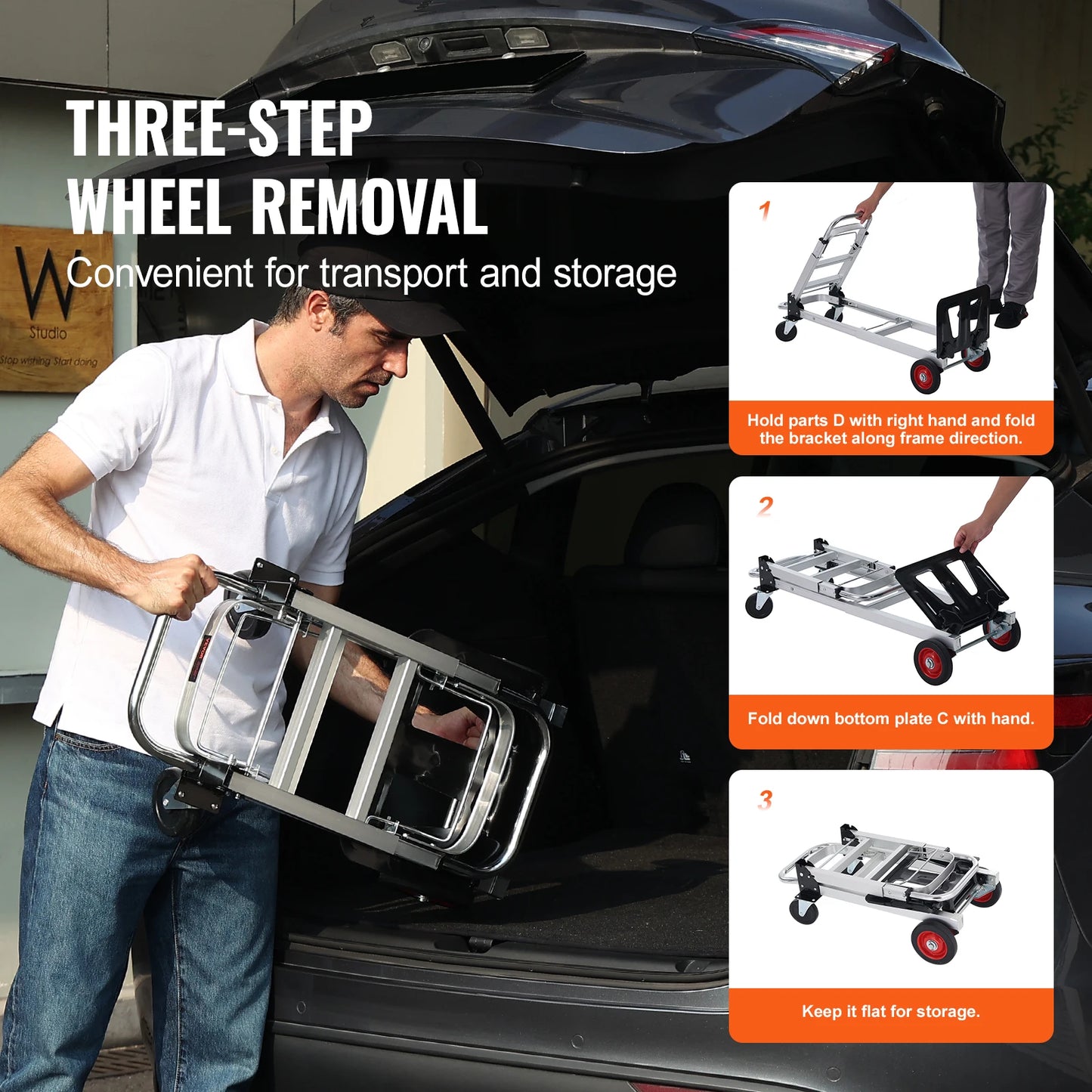 SucceBuy Folding Hand Truck 400 Pound Capacity With Wheels