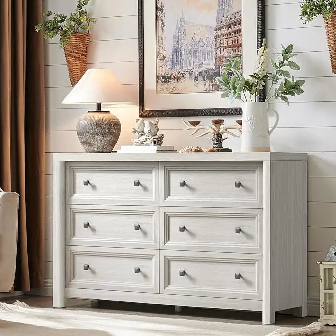 Farmhouse 6 Drawer Dresser For Bedroom In Solid Wood