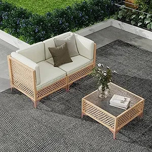 Outdoor Wicker Sectional Furniture Set With Glass Coffee Table