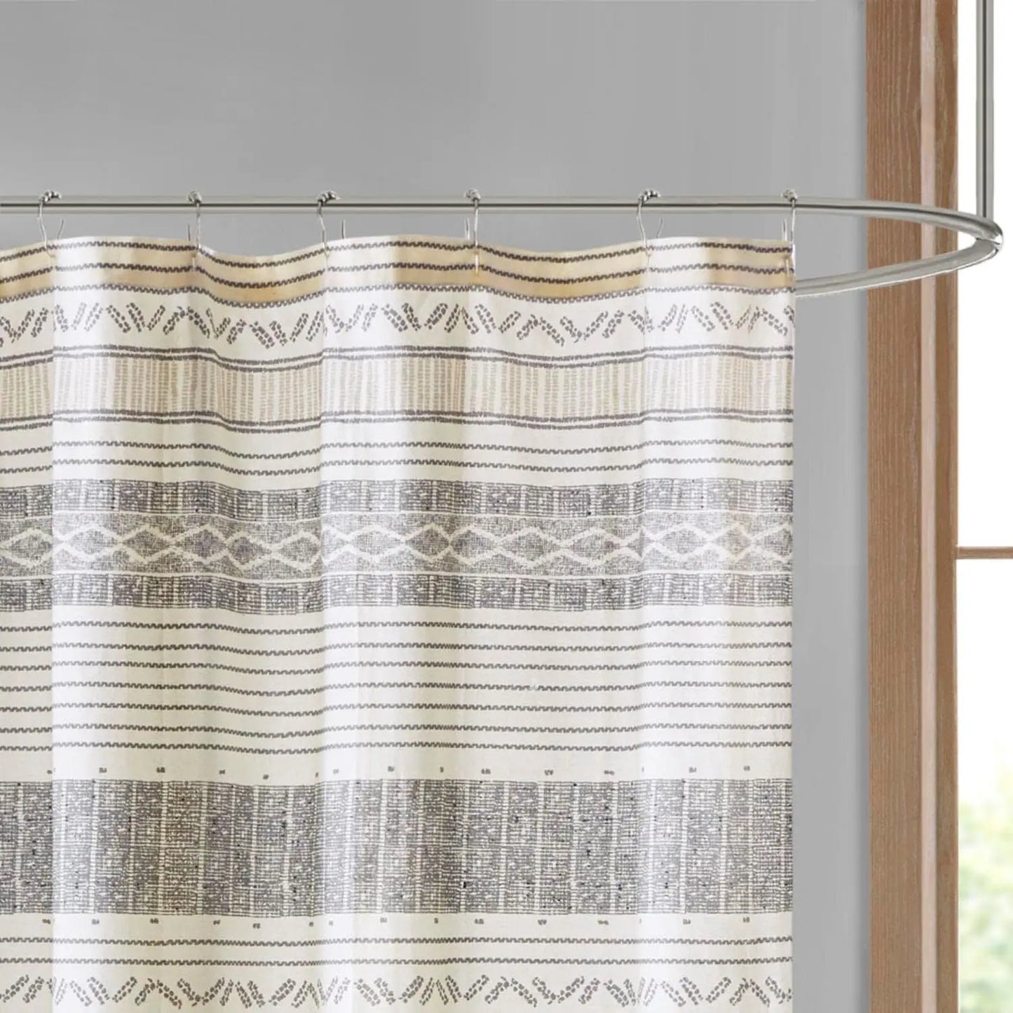 Boho Chic Cotton Shower Curtain With Tassel Trim For Bath
