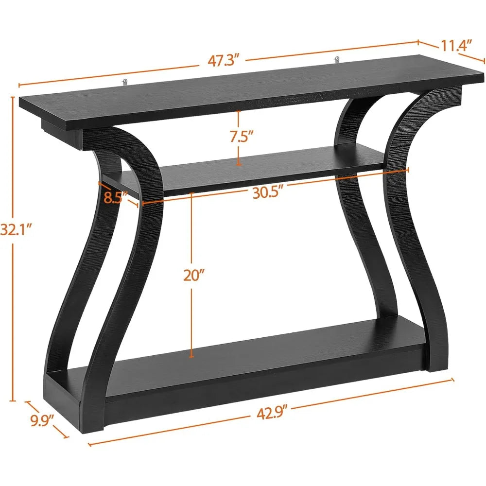 Minimalist Wood Console Table For Entryway With 3 Tier Storage