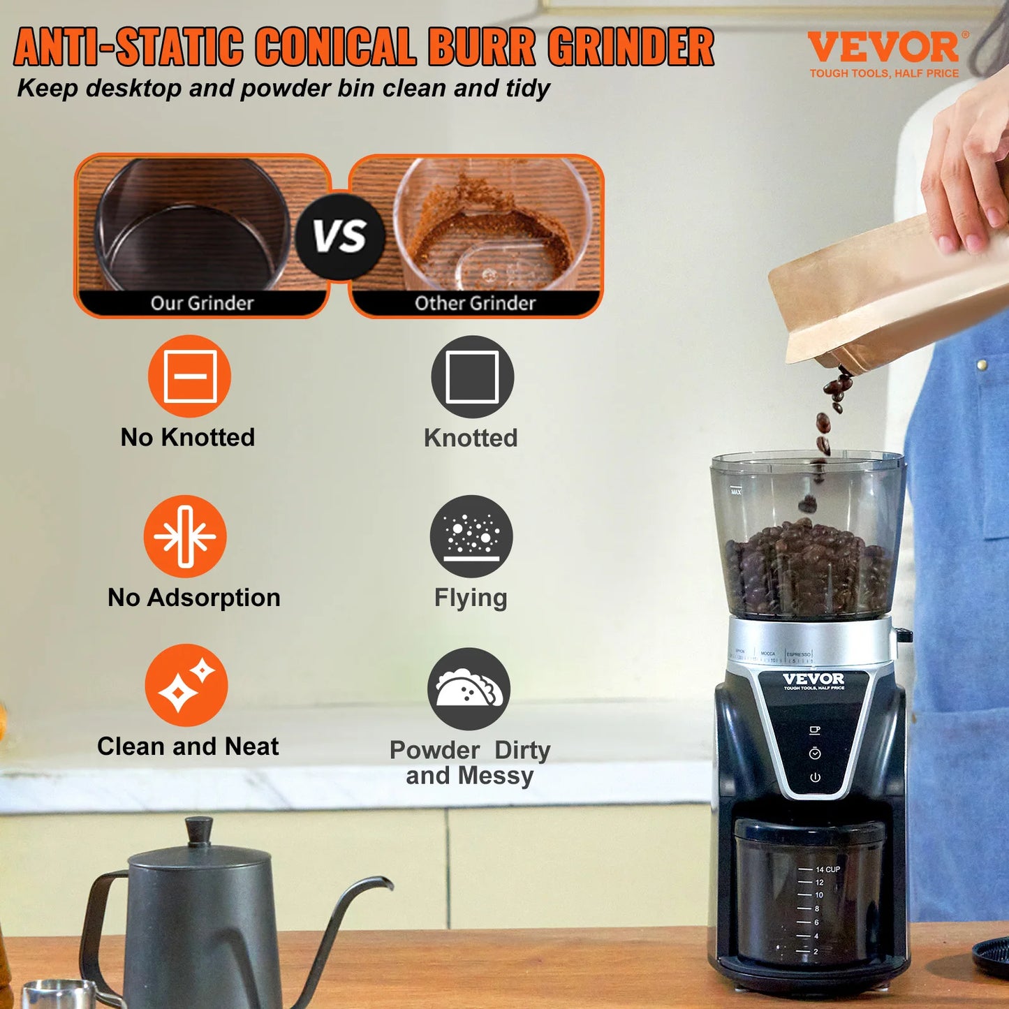 VEVOR Conical Burr Coffee Grinder For Home Espresso