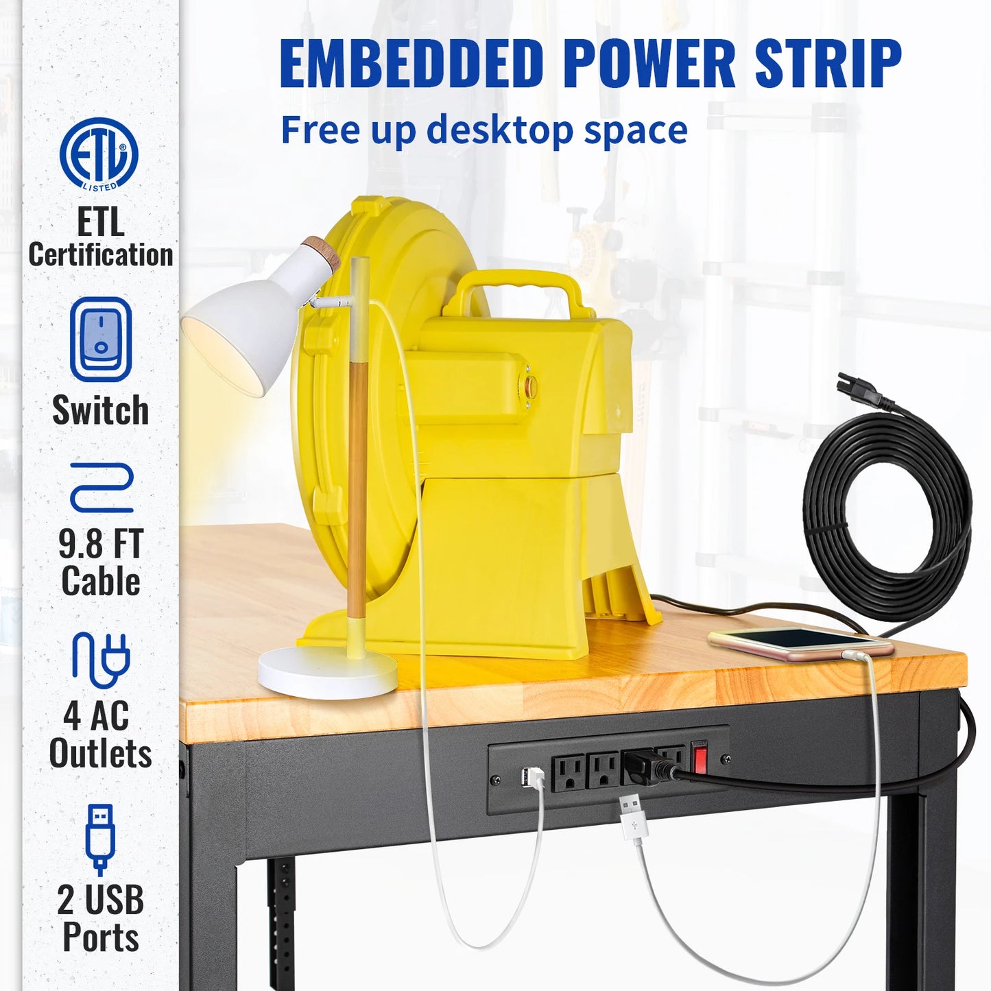 Woodworking Workbench With Adjustable Height Oak Top