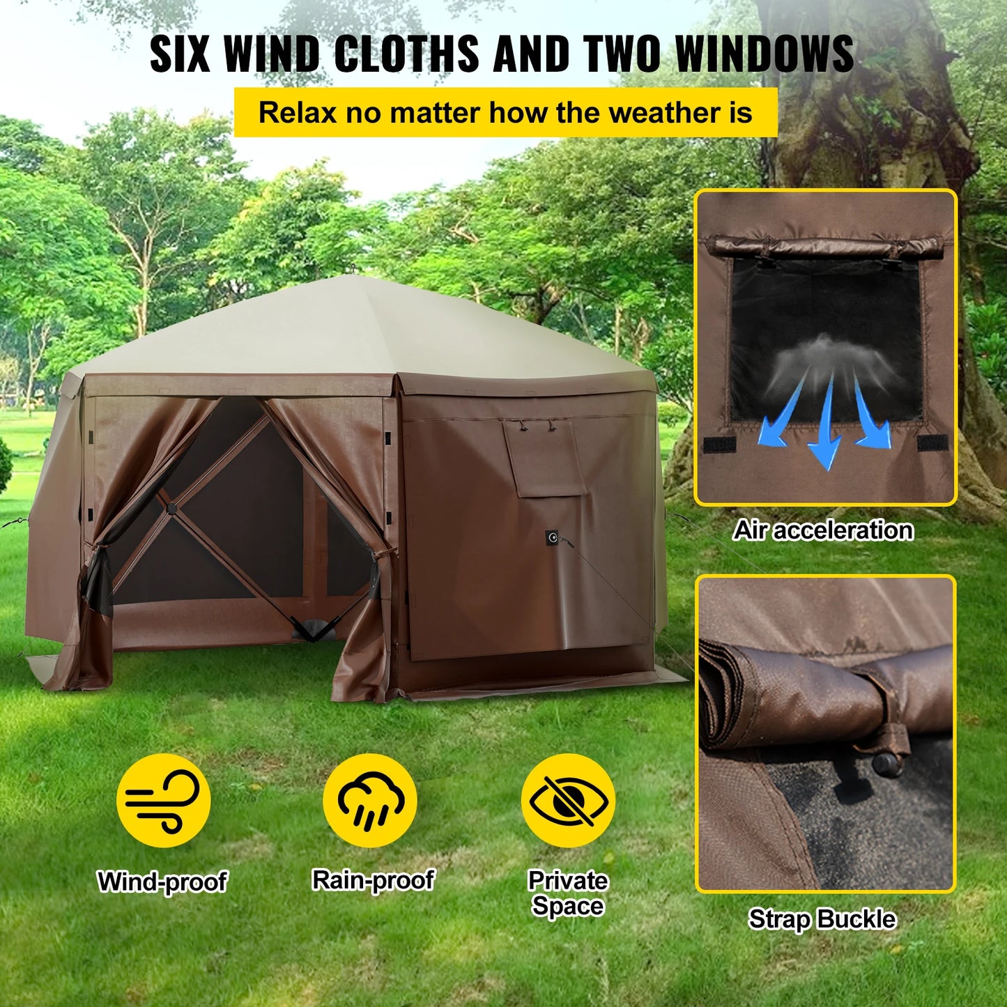 SucceBuy Pop Up Camping Gazebo Canopy Shelter Six Sided
