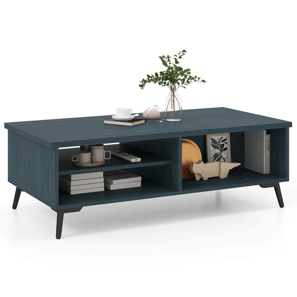 Rectangular Center Table With Storage Shelves For Living Room