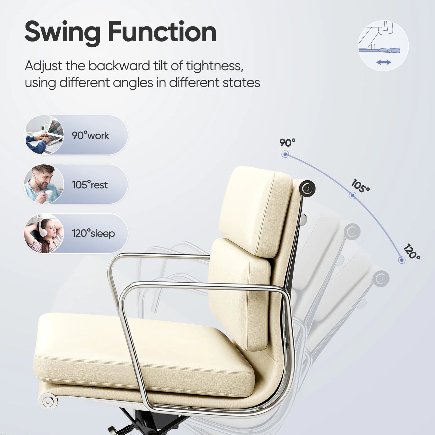 Furgle Mid Back Genuine Leather Ergonomic Office Chair With Lumbar Support