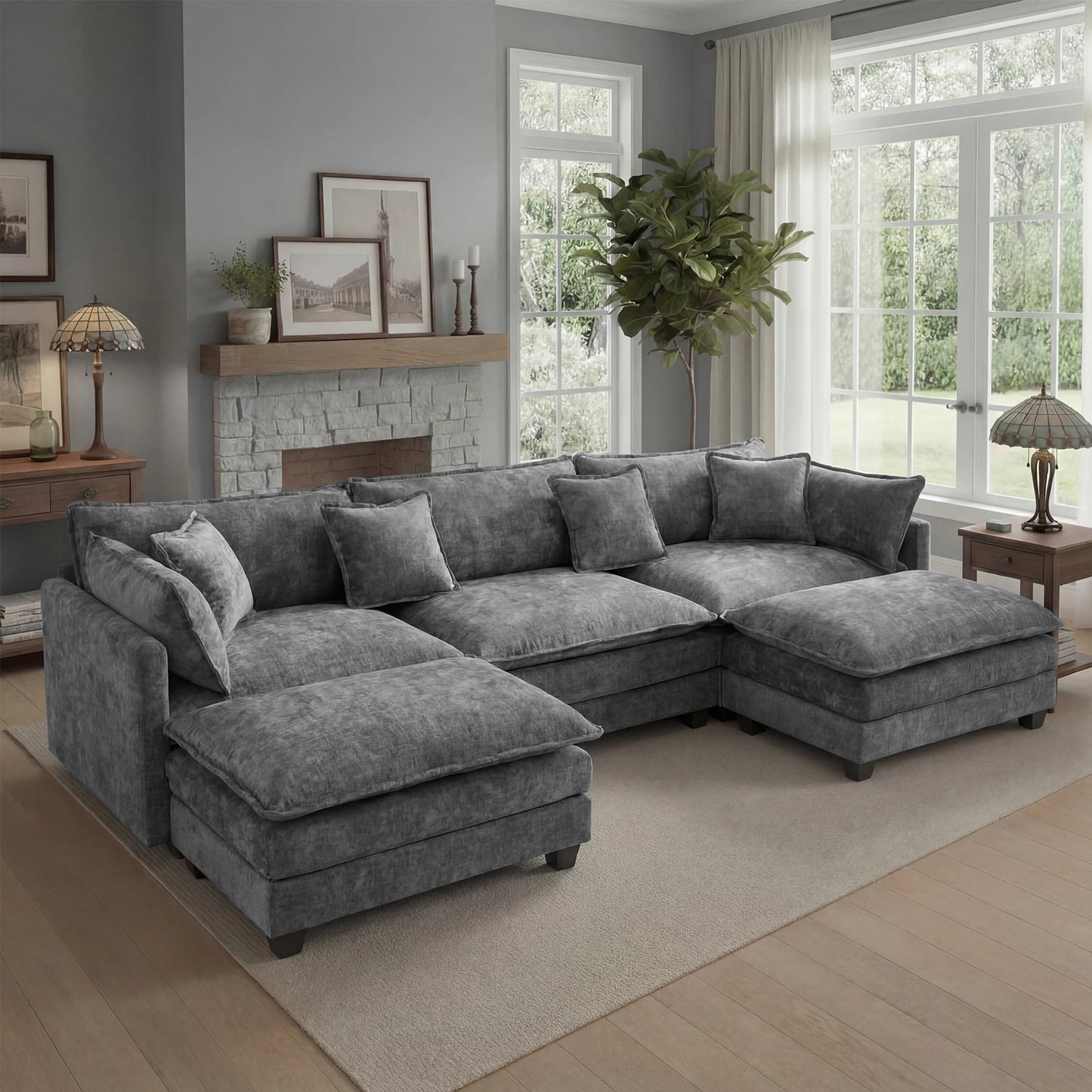 Redlife Modern Modular Sectional Sofa With Ottoman And Deep Seat