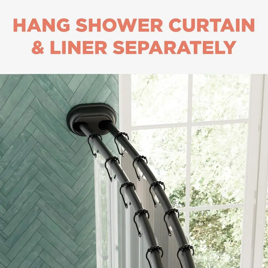Double Curved Shower Curtain Rod No Drill Rustproof Tension Bathroom