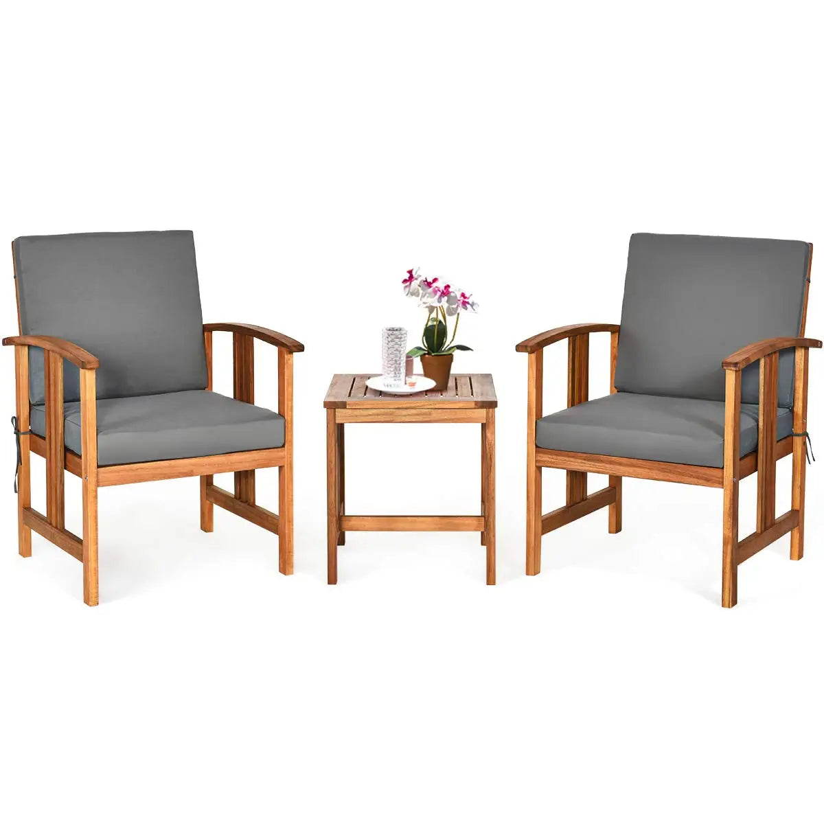 XIAOLANG Outdoor Furniture Set With Acacia Cushioned Chairs And Table