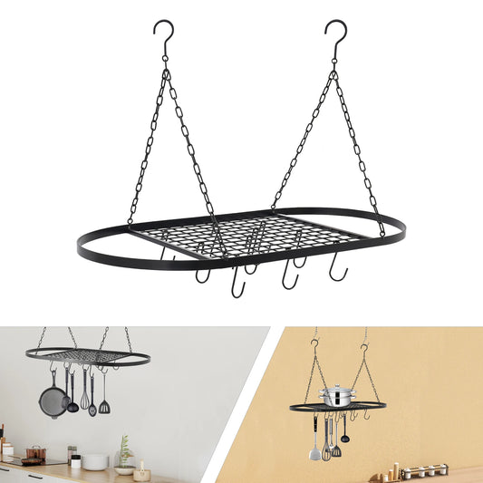 Ceiling Mounted Pot Rack With Ten Hooks, Iron Construction