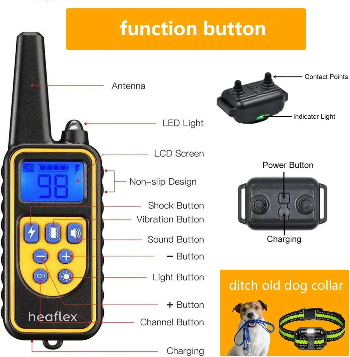 Dog Training Collar With Remote Waterproof Receiver 1640ft Range
