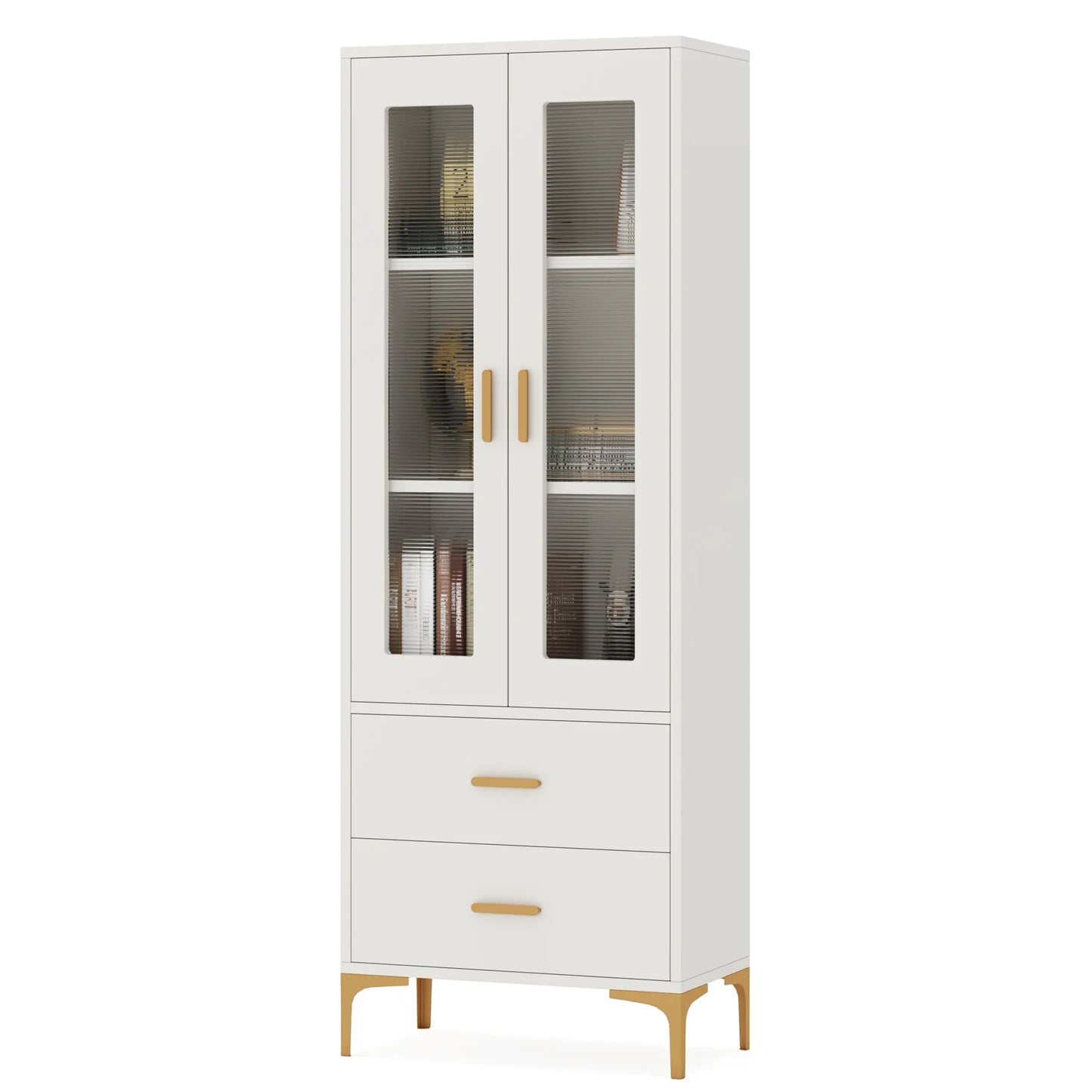 Tribesigns Bookcase With Led Light Doors And Storage Drawers