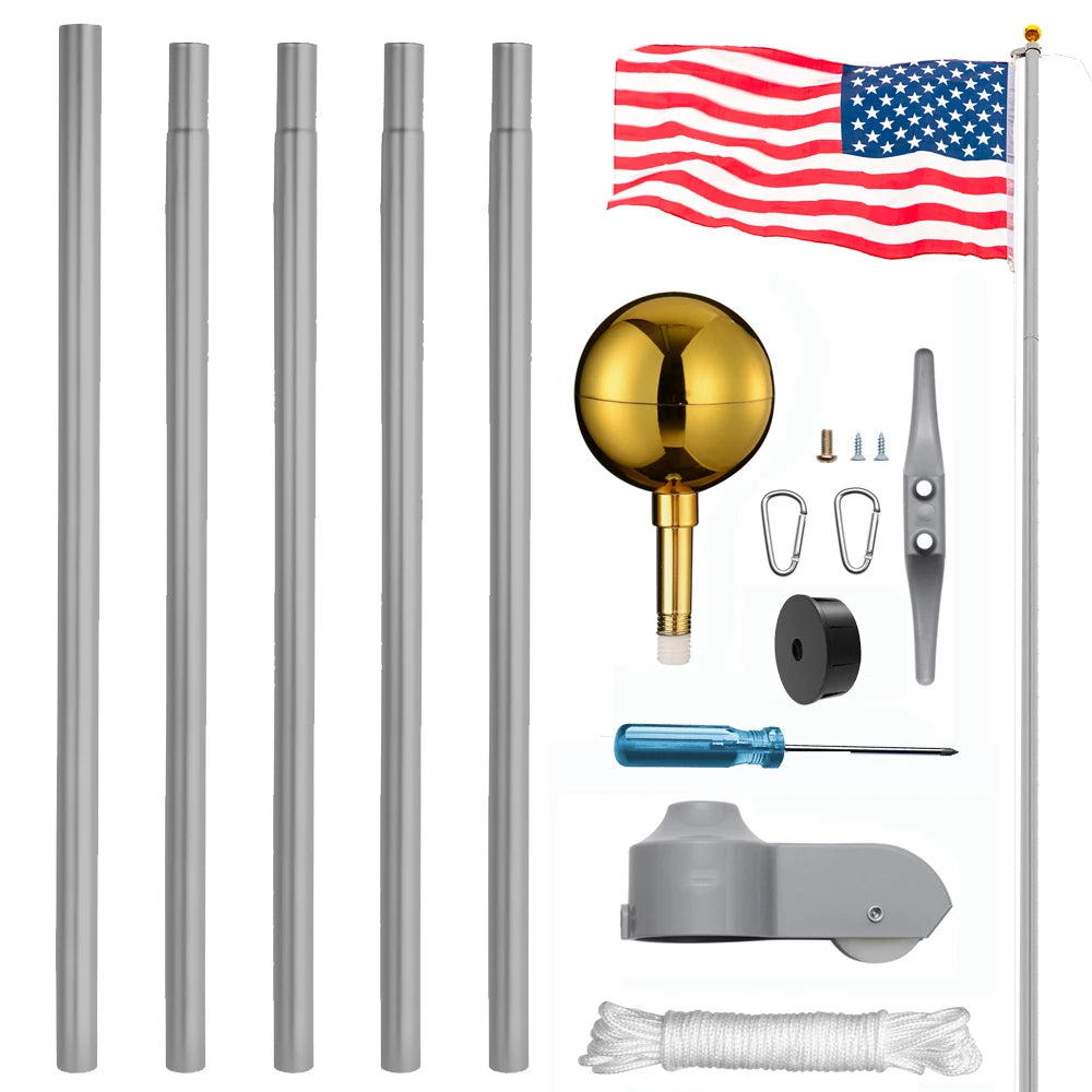 Aluminum Outdoor Flag Pole With Mounting Hardware And American Flag