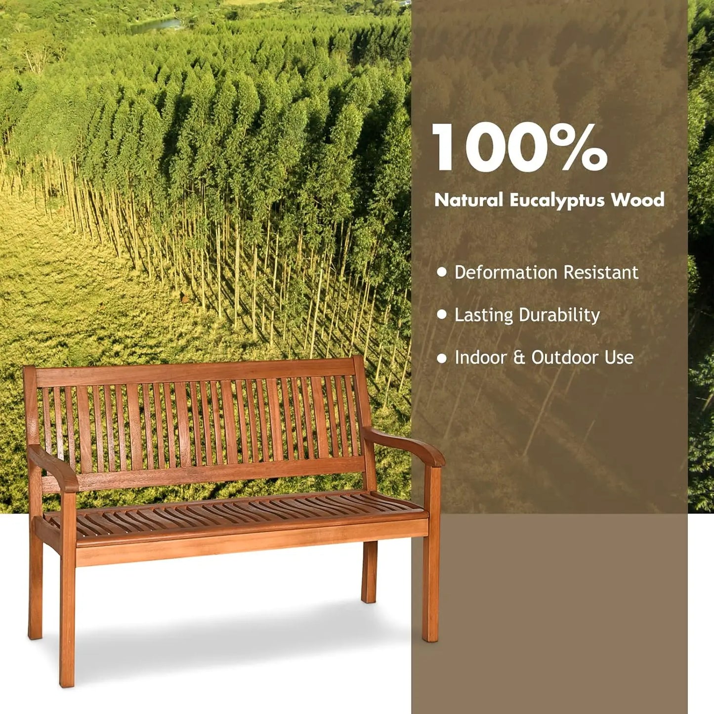 Outdoor Wooden Bench With Curved Armrests And Backrest