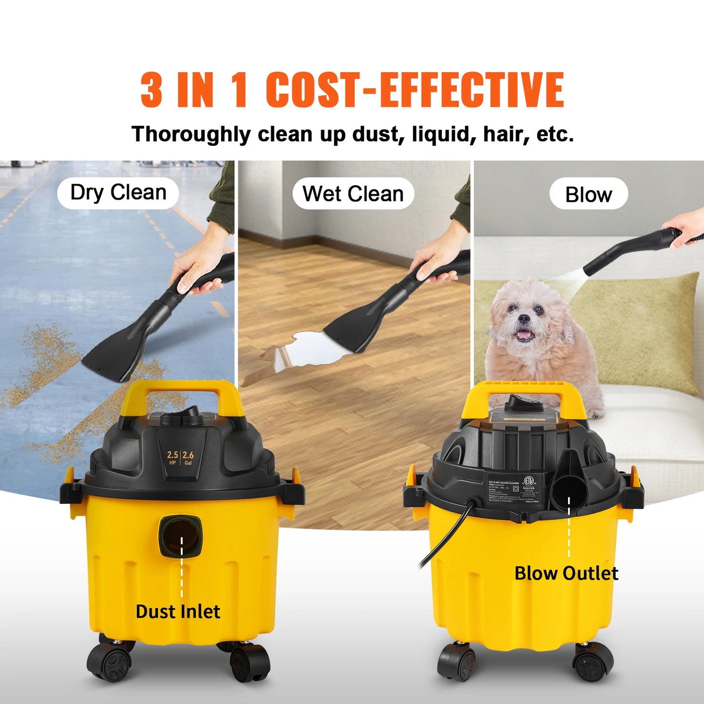 SucceBuy 3 In 1 Wet Dry Portable Shop Vacuum
