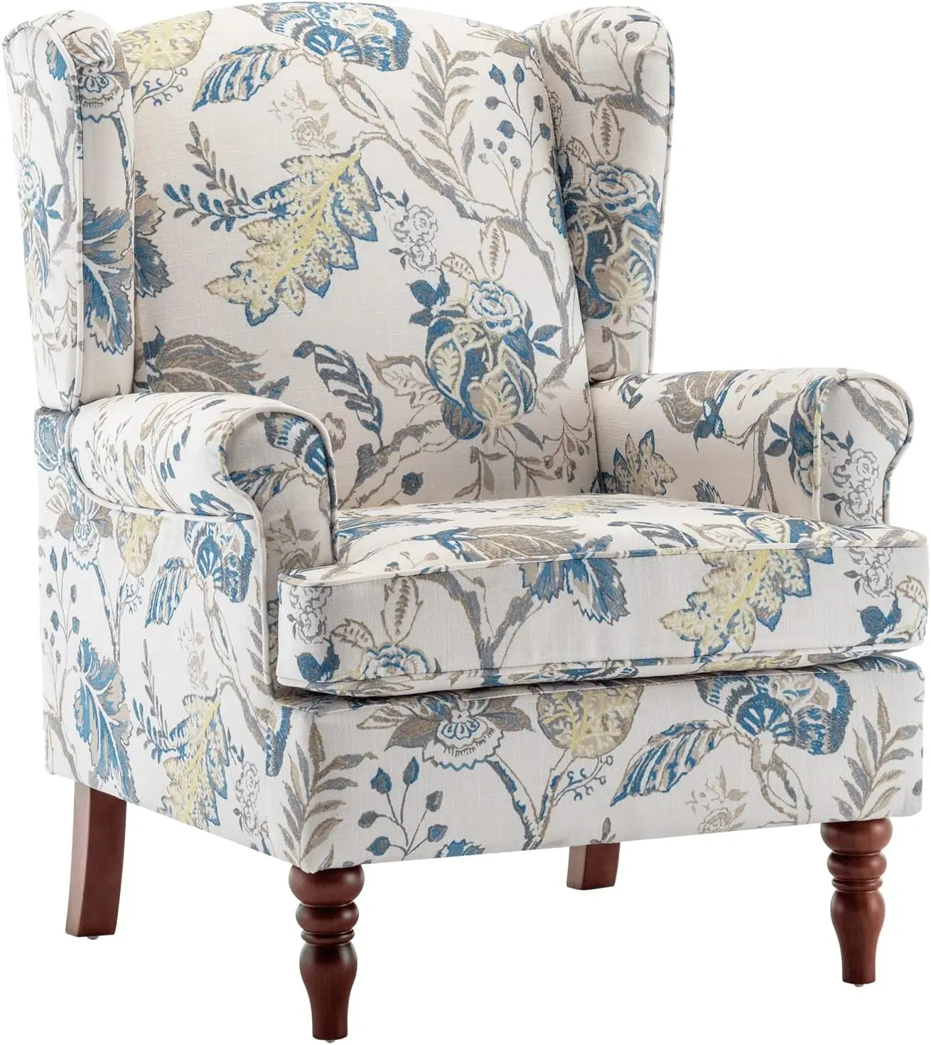 Floral Accent Chair High Back Upholstered Armchair For Living Room