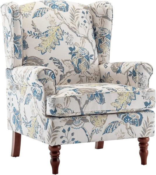 Floral Accent Chair High Back Upholstered Armchair For Living Room
